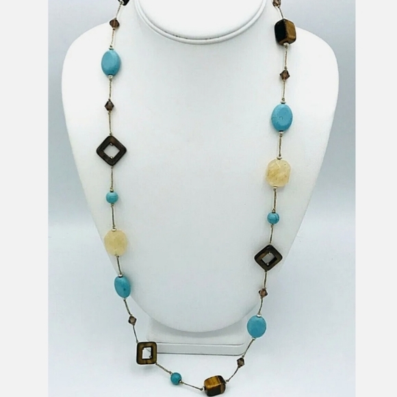 Premier promenade tiger Eye faux Turquoise stationary necklace - Picture 2 of 3